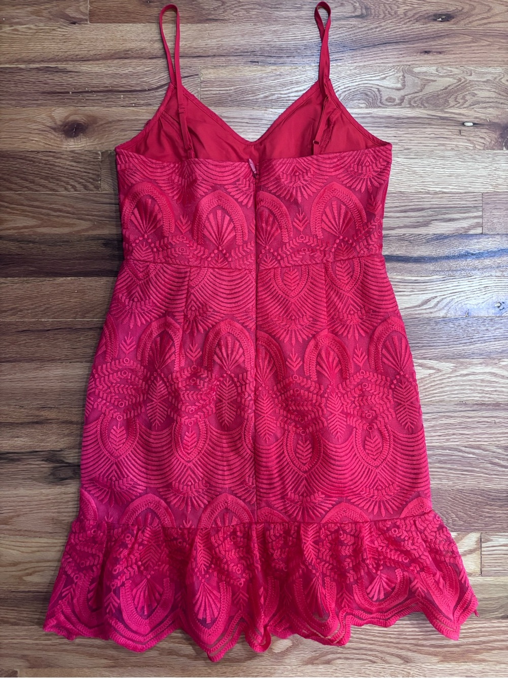 Lulu's Red Lace Ruffled-Hem Mini Dress - Picture 2 of 3